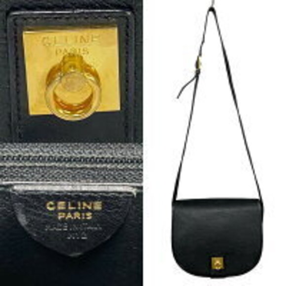 Celine leather Shoulder Bag logo ring Black - Picture 3 of 9